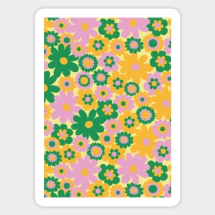 60s retro flower power, retro green, orange, pink, 60s groovy pattern, hippie flowers Sticker